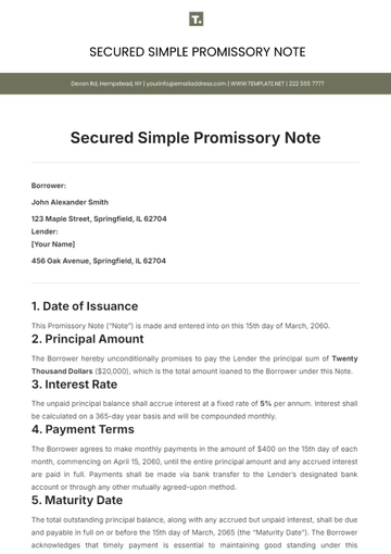 Free Secured Simple Promissory Note Template to Edit Online