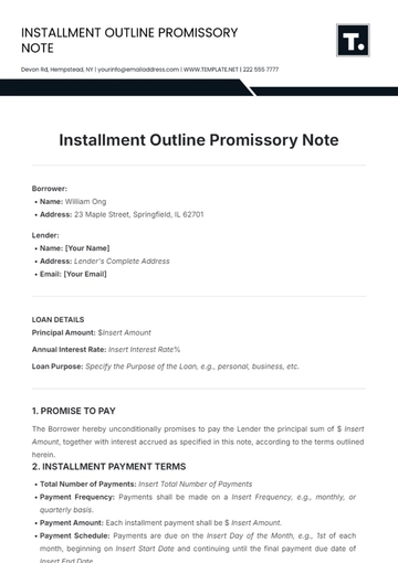 Free Installment Outline Promissory Note Template to Edit Online