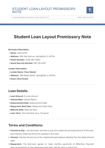 Free Student Loan Layout Promissory Note Template to Edit Online