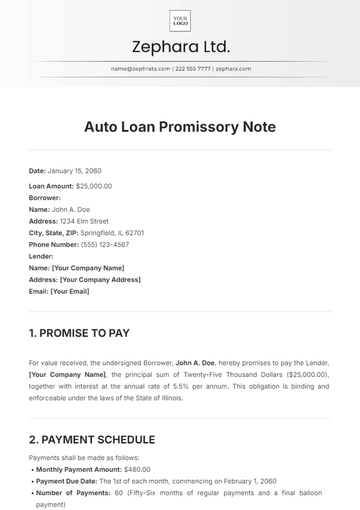 Free Auto Loan Promissory Note Template to Edit Online