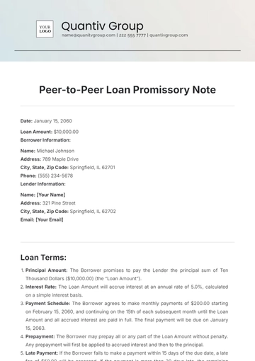 Free Peer-to-Peer Loan Promissory Note Template to Edit Online