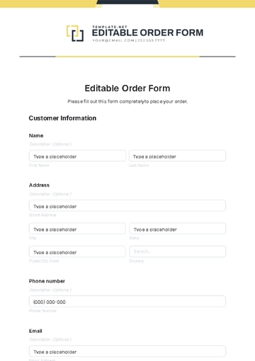 Free Editable Order Form Template to Edit Online