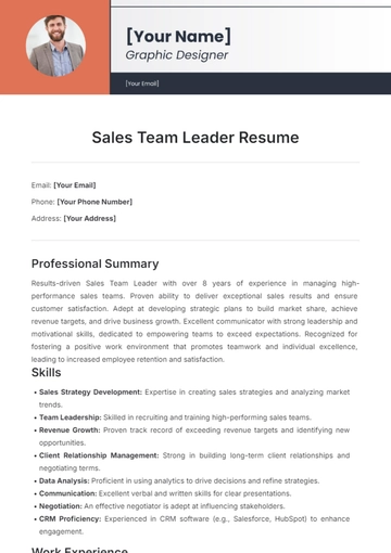 Free Sales Team Leader Resume Template to Edit Online