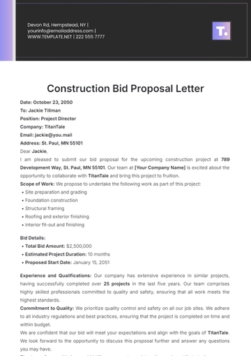 Free Construction Bid Letter Template to Edit Online