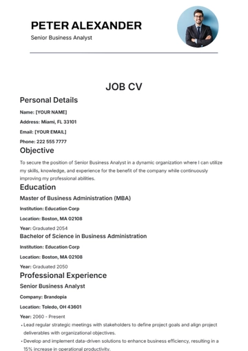 Free Job CV Template to Edit Online