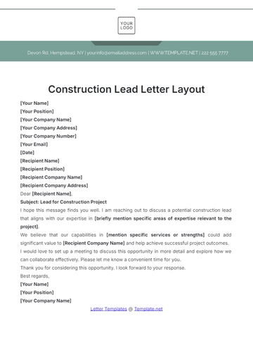 Free Construction Lead Letter Layout Template to Edit Online