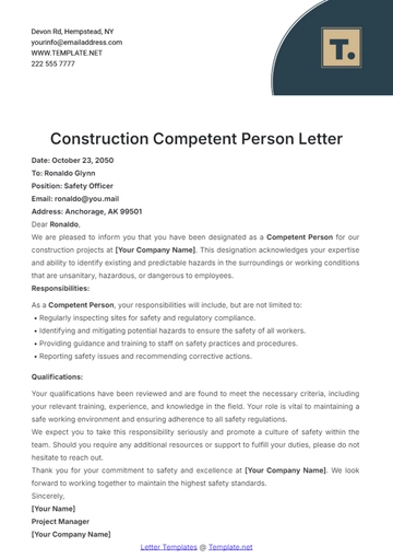 Free Construction Competent Person Letter Template to Edit Online