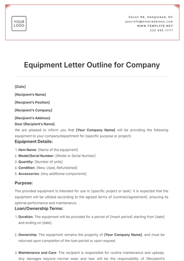 Free Equipment Letter Outline for Company Template to Edit Online