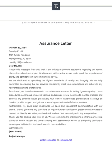 Free Assurance Letter Template to Edit Online