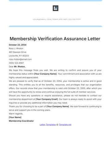 Free Membership Verification Assurance Letter Template to Edit Online