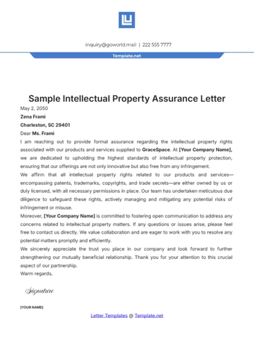 Free Sample Intellectual Property Assurance Letter Template to Edit Online