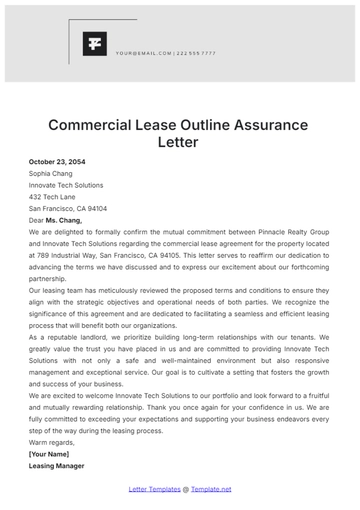 Free Commercial Lease Outline Assurance Letter Template to Edit Online