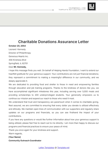 Free Charitable Donations Assurance Letter Template to Edit Online