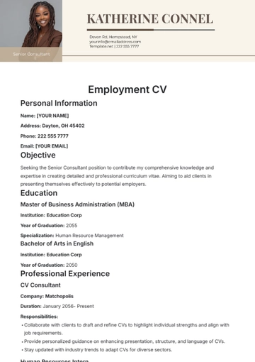 Free Employment CV Template to Edit Online