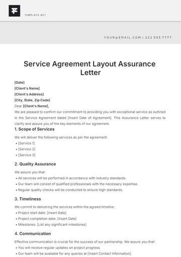 Free Service Agreement Layout  Assurance Letter Template to Edit Online