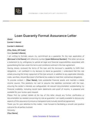 Free Loan Guaranty Format  Assurance Letter Template to Edit Online