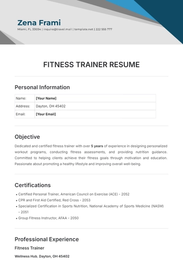 Free Fitness Trainer Resume Template to Edit Online