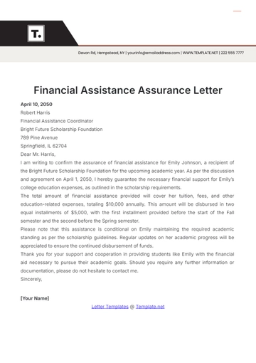 Free Financial Assistance Assurance Letter Template to Edit Online