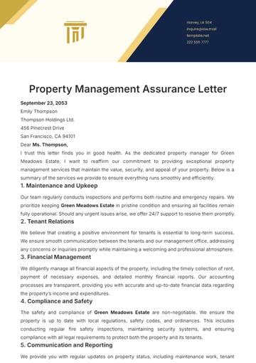Free Property Management Assurance Letter Template to Edit Online