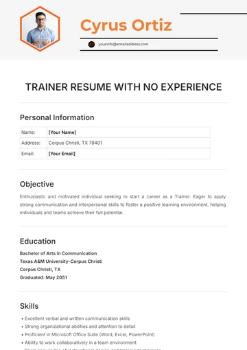 Free Trainer Resume with No Experience Template to Edit Online
