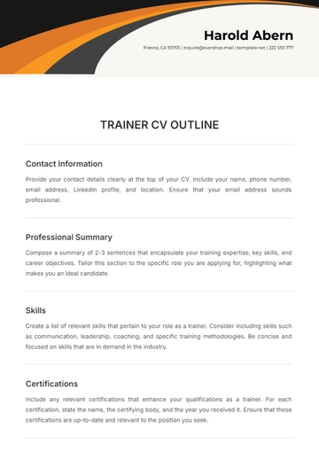 Free Trainer CV Outline Template to Edit Online