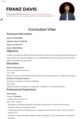 Free Curriculum Vitae Template to Edit Online