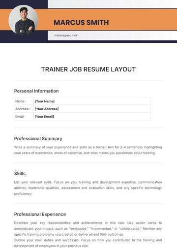 Free Trainer Job Resume Layout Template to Edit Online