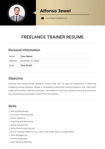 Free Freelance Trainer Resume Template to Edit Online