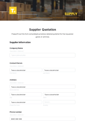 Free Supplier Quotation Template to Edit Online
