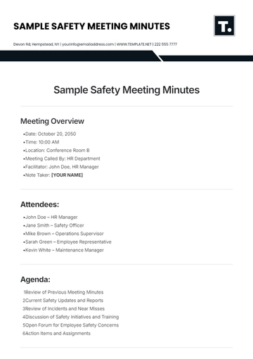 Free Sample Safety Meeting Minute HR Template to Edit Online