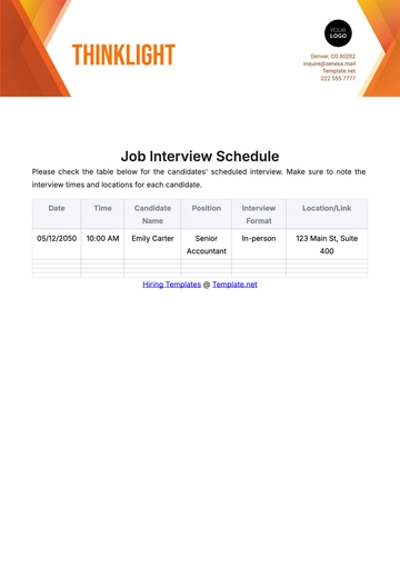 Free Job Interview Schedule Template to Edit Online