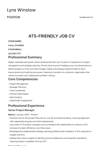Free ATS-Friendly Job CV Template to Edit Online
