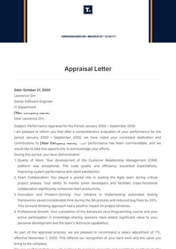 Free Appraisal Letter Template to Edit Online