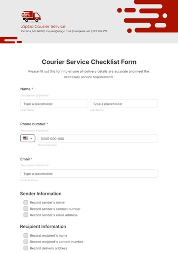 Free Courier Service Checklist Form Template to Edit Online