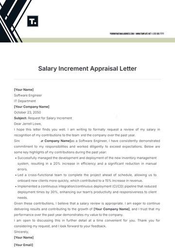 Free Salary Increment Appraisal Letter Template to Edit Online
