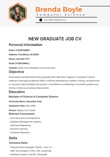 Free New Graduate Job CV Template to Edit Online