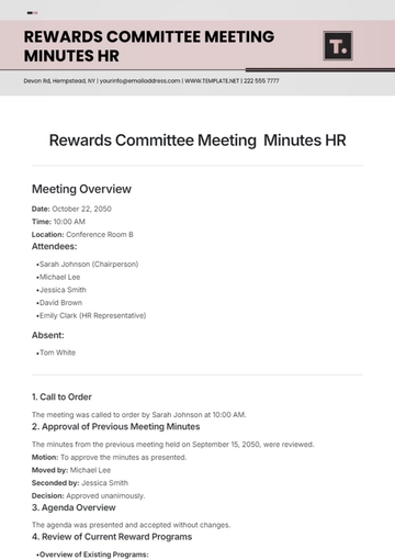 Free Rewards Committee Meeting  Minutes HR Template to Edit Online