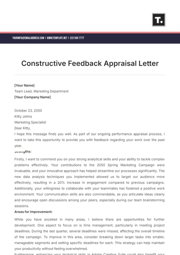 Free Constructive Feedback Appraisal Letter Template to Edit Online