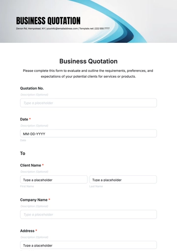 Free Business Quotation Template to Edit Online