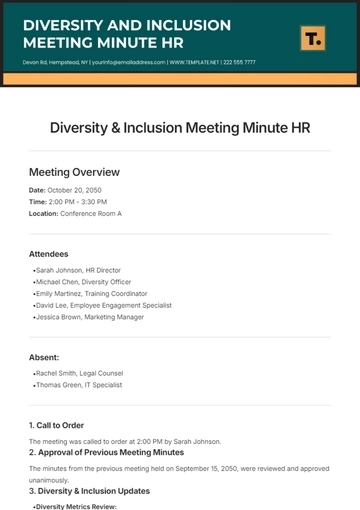 Free Diversity & Inclusion Meeting Minute HR Template to Edit Online