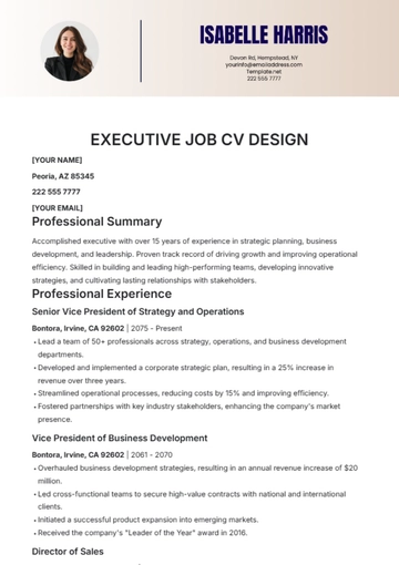 Free Executive Job CV Design Template to Edit Online