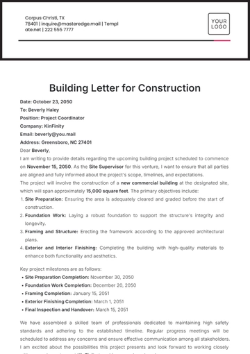 Free Building Letter Template for Construction to Edit Online