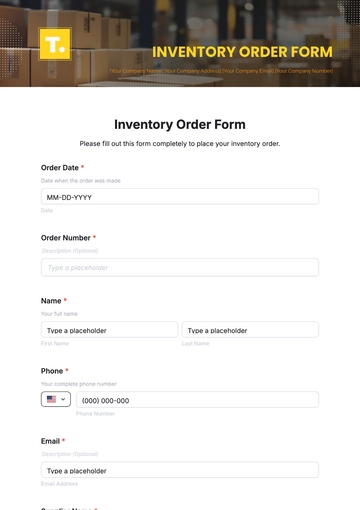 Free Inventory Order Form Template to Edit Online