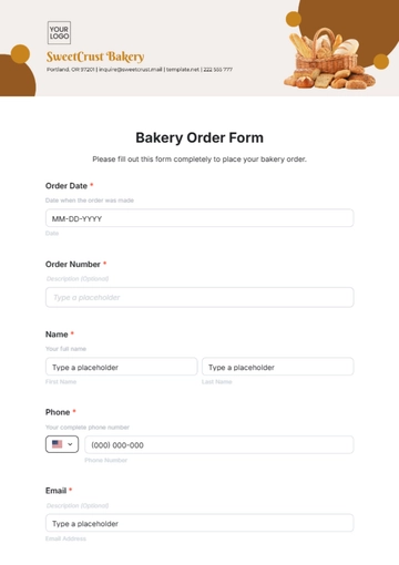 Free Bakery Order Form Template to Edit Online