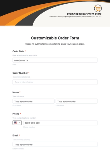 Free Customizable Order Form Template to Edit Online