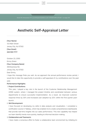 Free Aesthetic Self-Appraisal Letter Template to Edit Online
