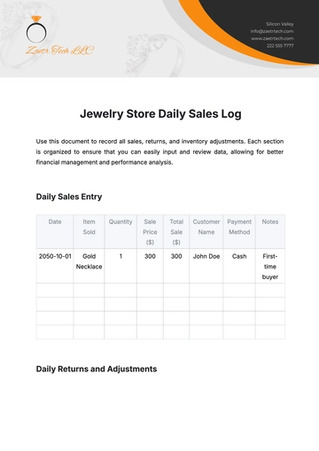 Free Jewelry Store Daily Sales Log Template to Edit Online