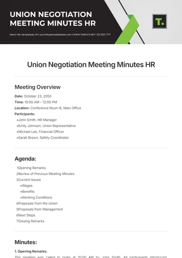 Free Union Negotiation Meeting Minutes HR Template to Edit Online
