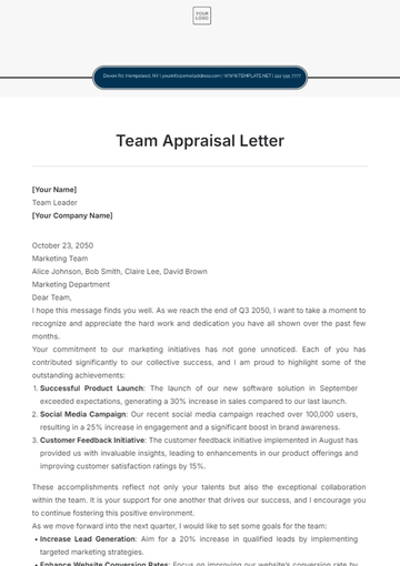 Free Team Appraisal Letter Template to Edit Online