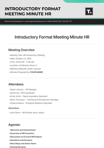 Free Introductory Format Meeting Minute HR Template to Edit Online